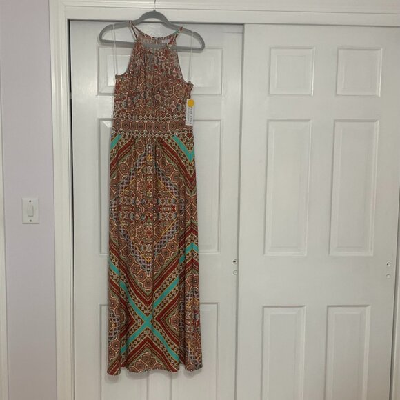 Bohemian Style Multicolor Halter Maxi Dress by London Times  - size 8 -NWT - Picture 1 of 10